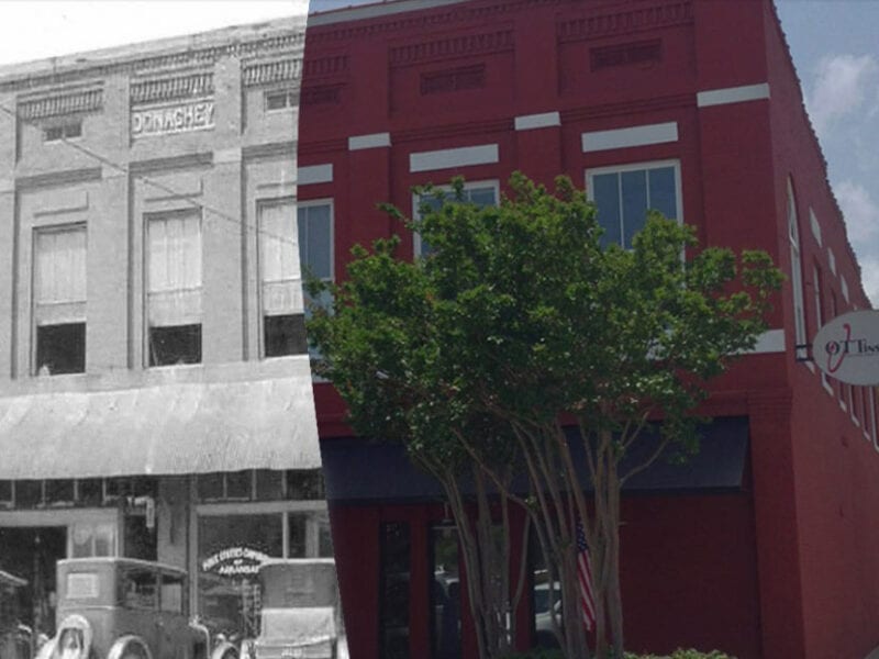 Ott Insurance building 100 years ago and now